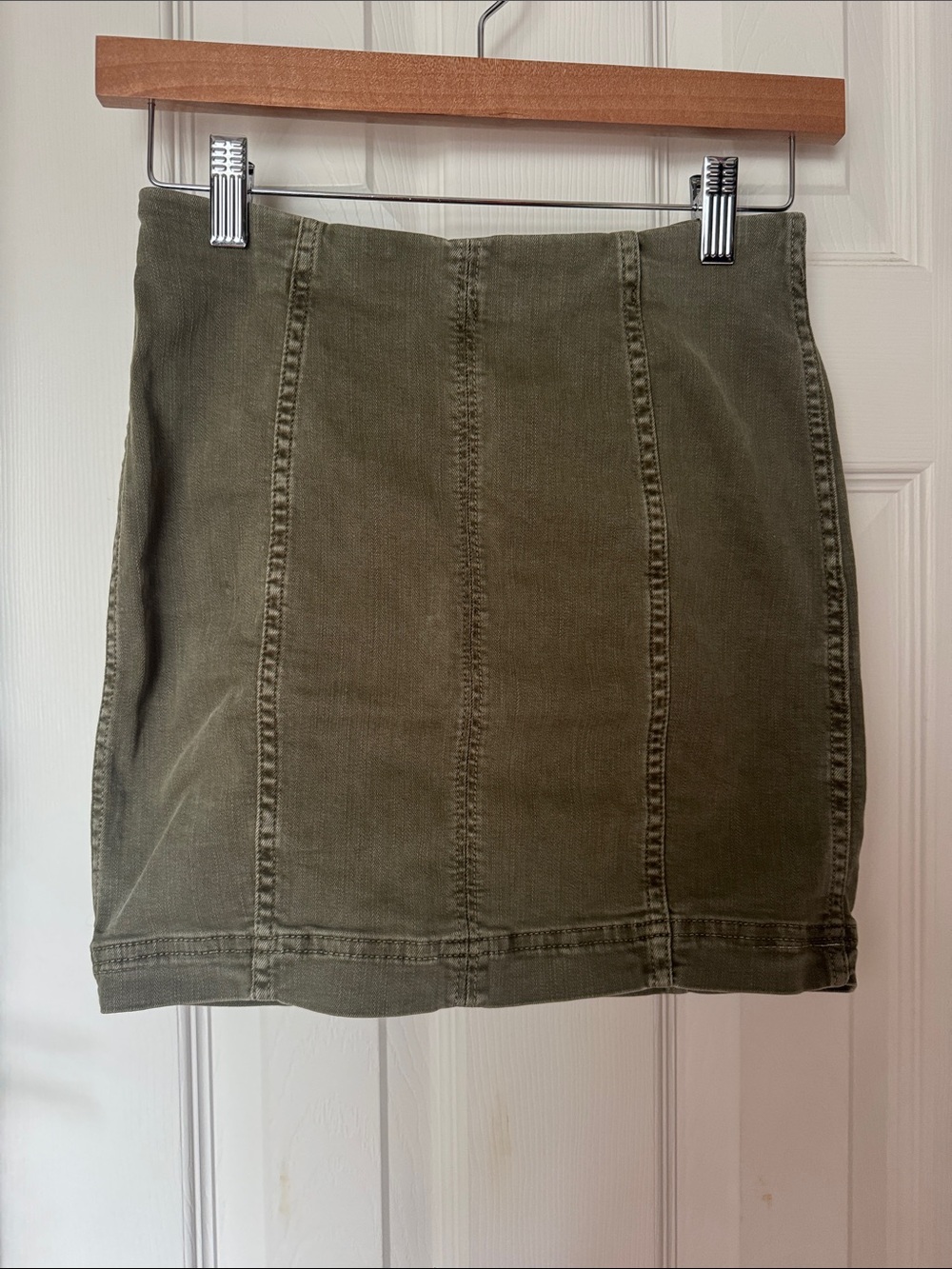 Free People Olive Green Denim Mini Skirt